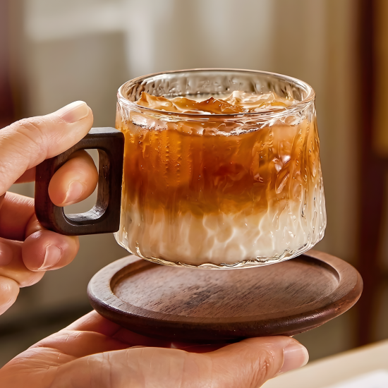 Glass Mug With Wooden Saucer - 250 ml
